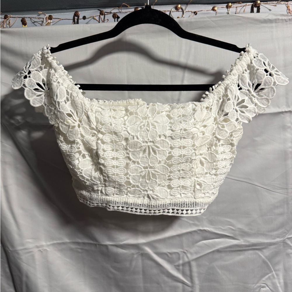 Lulu's White Floral Lace Off-Shoulder Blouse